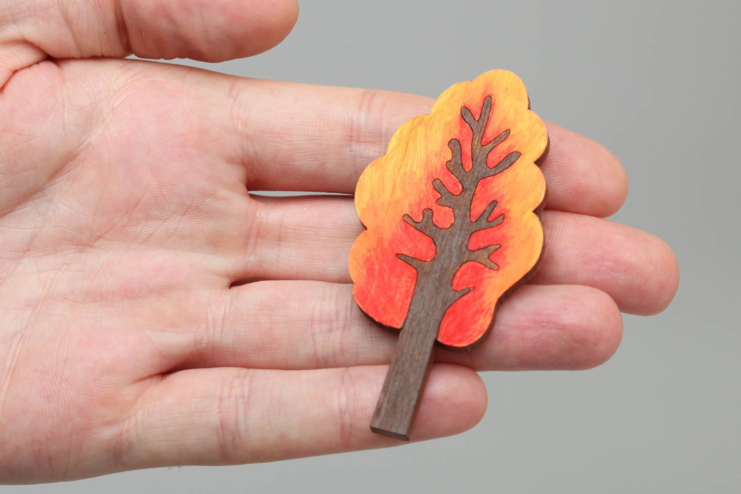 Handmade designer small plywood brooch painted with acrylics bright tree photo 5
