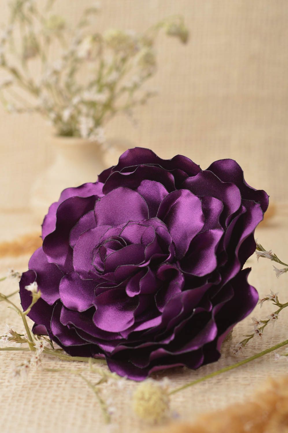 Barrette cheveux fait main Broche fleur de rose violette Accessoire femme photo 1