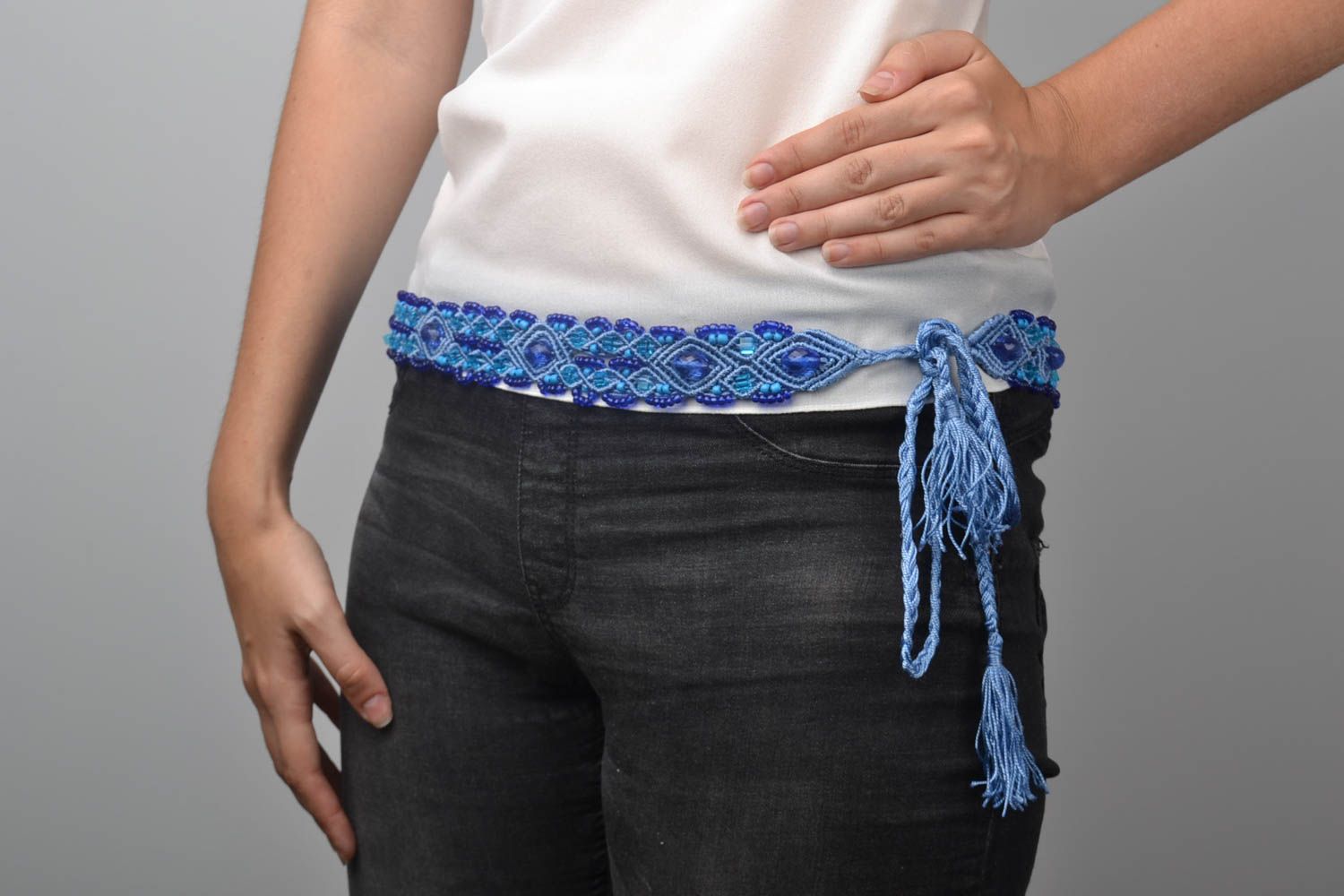 Macrame woven belt macrame belt with beads macrame accessories women belt photo 1