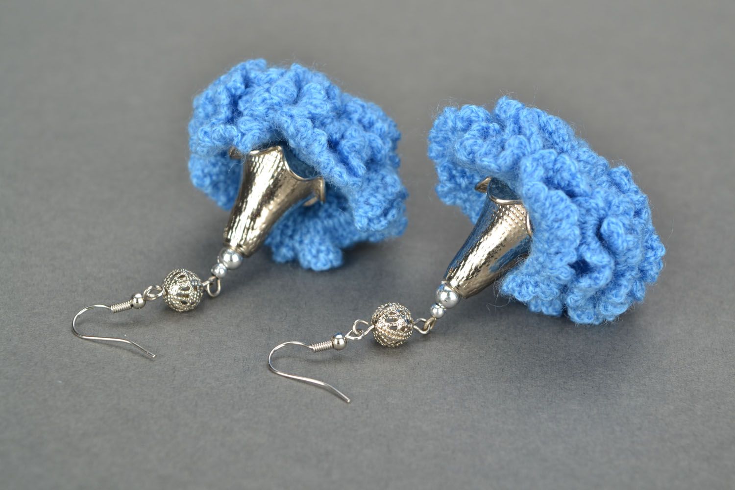 Crochet earrings Blue Carnation photo 4
