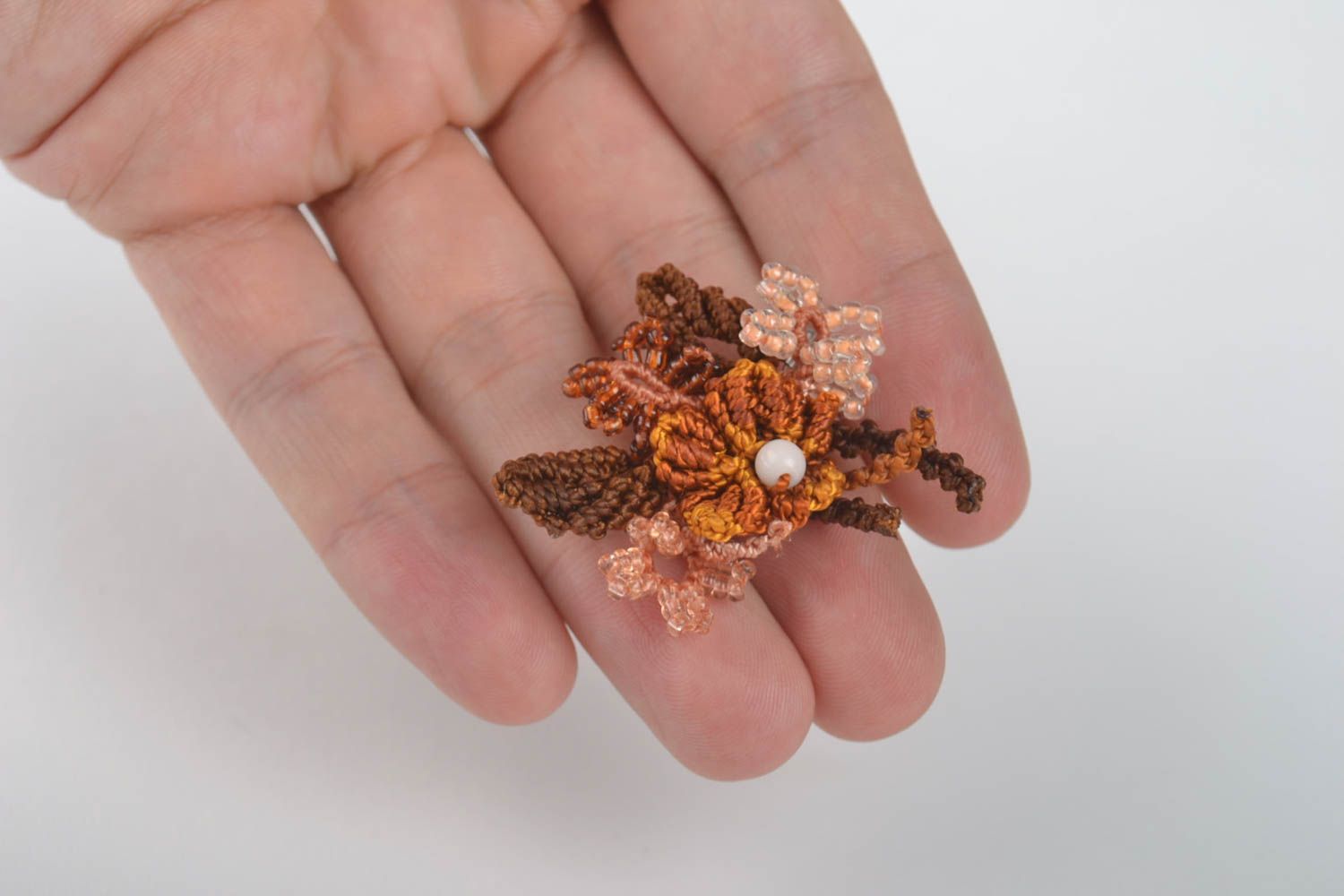 Украшение ручной работы брошь цветок плетеная брошь коричневая макраме анкарс фото 5