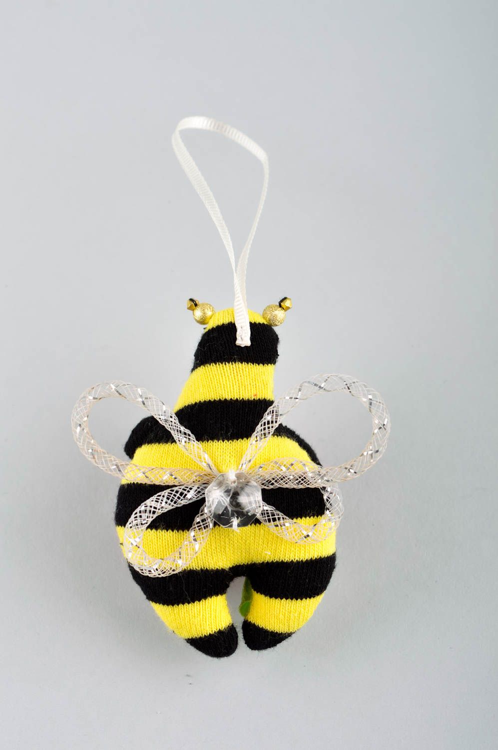 Décoration pour sapin de Noël faite main abeille en tissu Suspension décorative photo 3