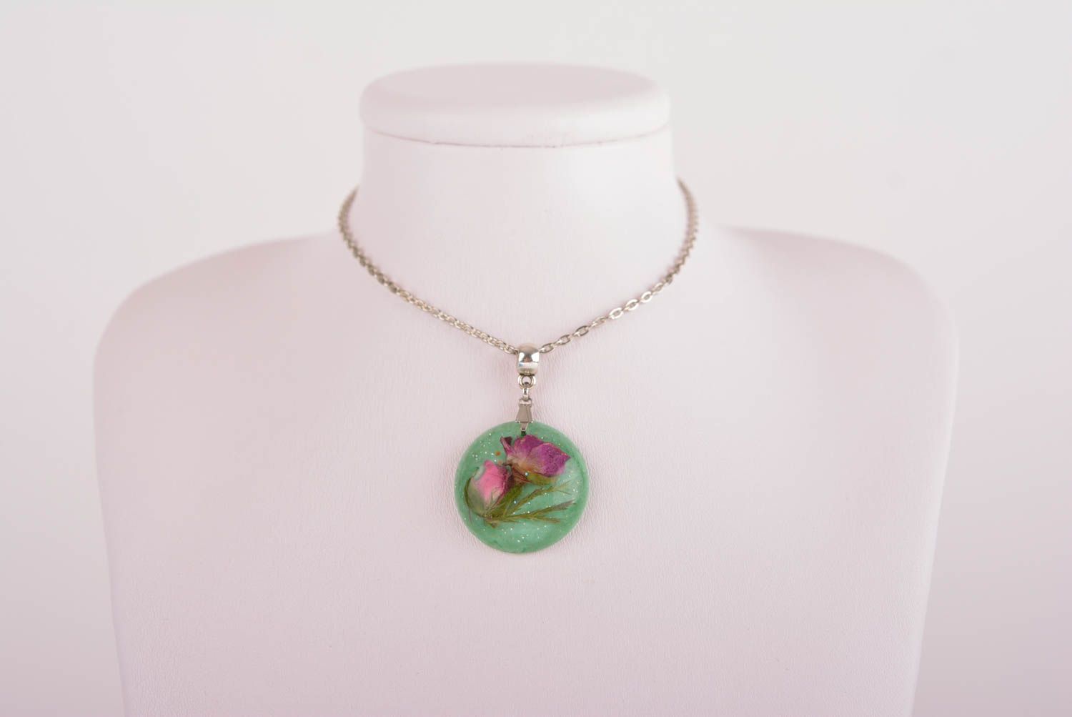 Handmade pendant designer accessory gift for her resin jewelry flower pendant photo 3
