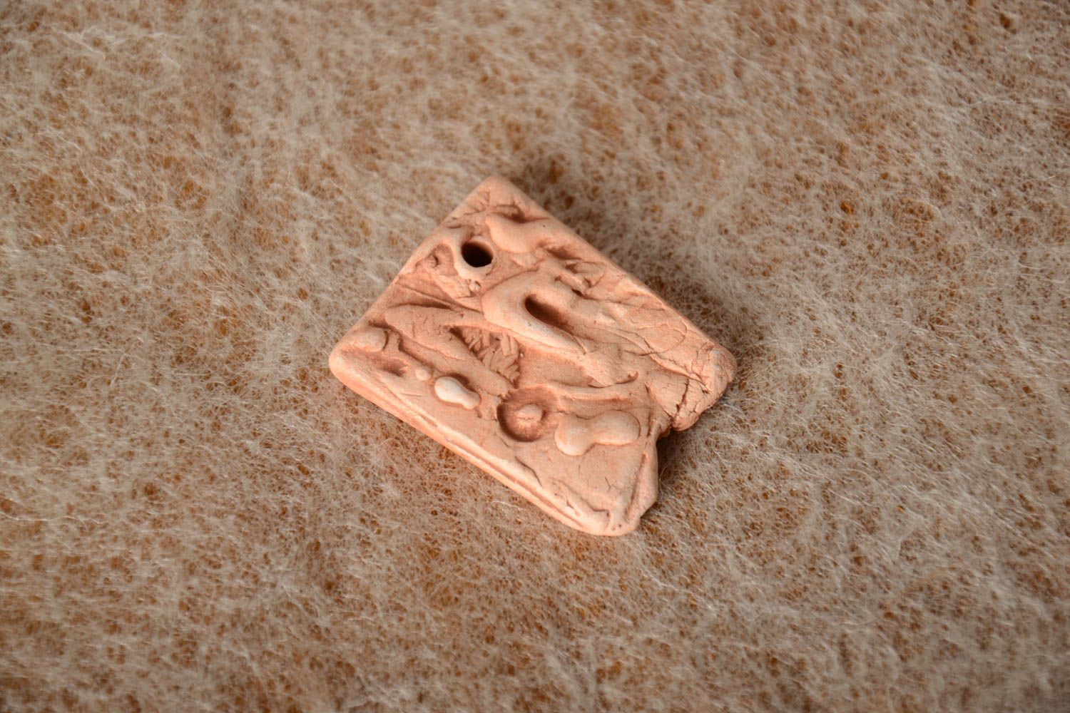 Blank ceramic pendant of irregular shape supply for ethnic jewelry making photo 1