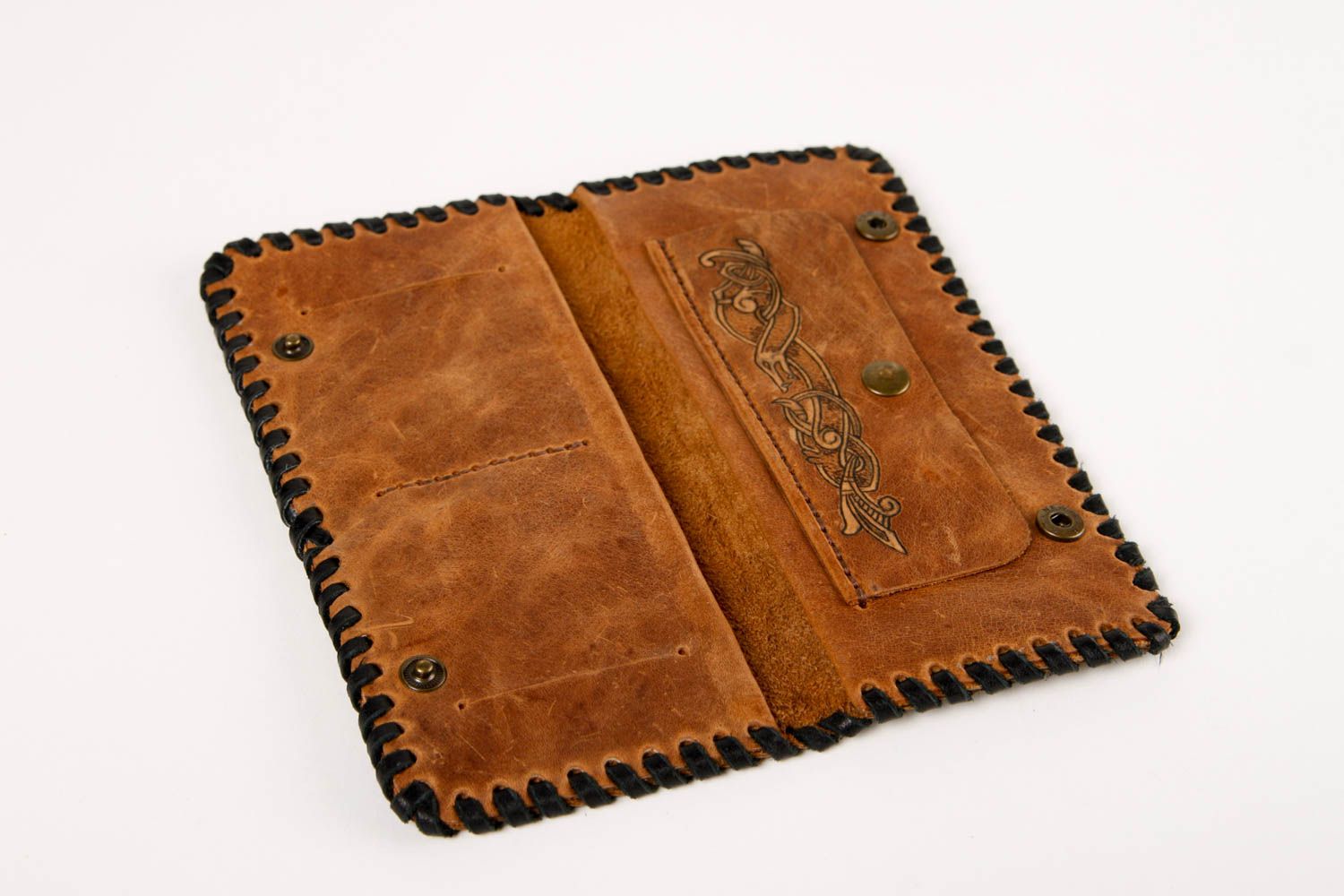 Кошелек ручной работы кожаный кошелек коричневый стильный кошелек женский фото 4