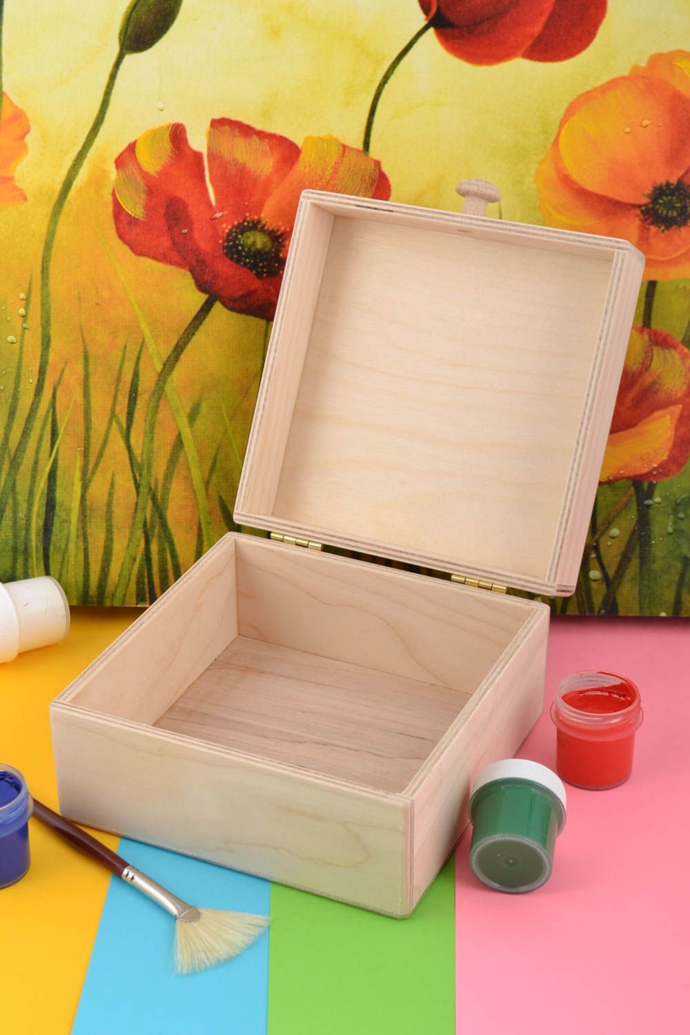 Boîte en bois brut faite main originale à décorer et serviettage avec poignée photo 1