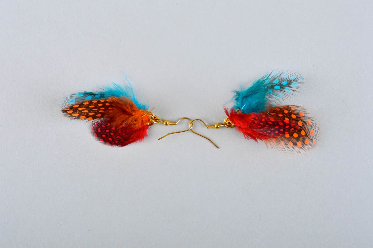 Handmade bright earrings unusual feather earrings designer earrings with charms photo 5