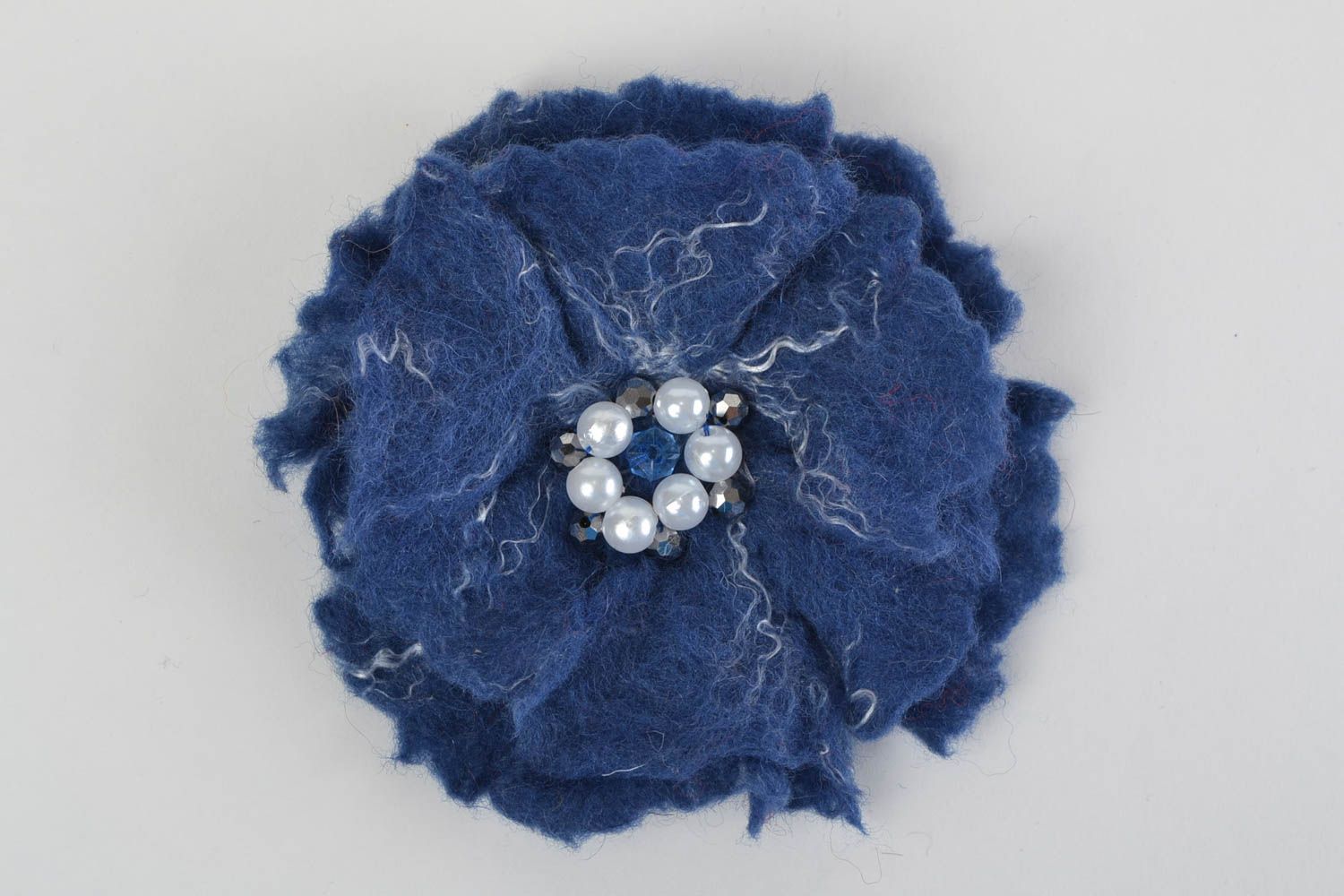 Handmade flower brooch made of felt designer blue beautiful accessory for winter photo 2