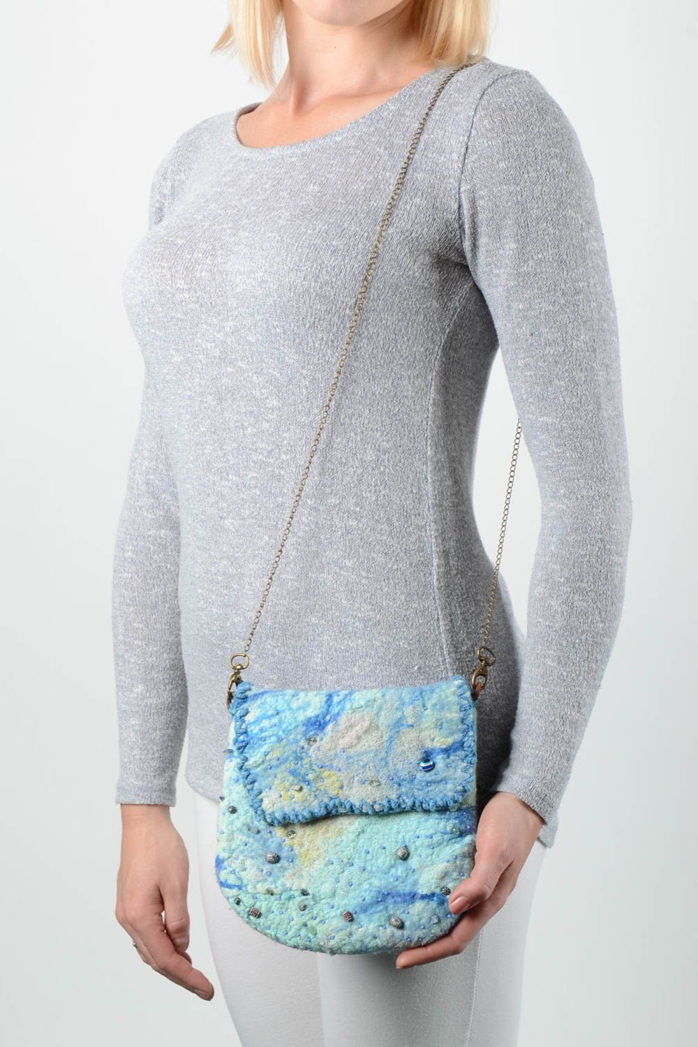 Handmade Tasche aus Wolle Accessoire für Frauen Clutch Tasche in Blau foto 1
