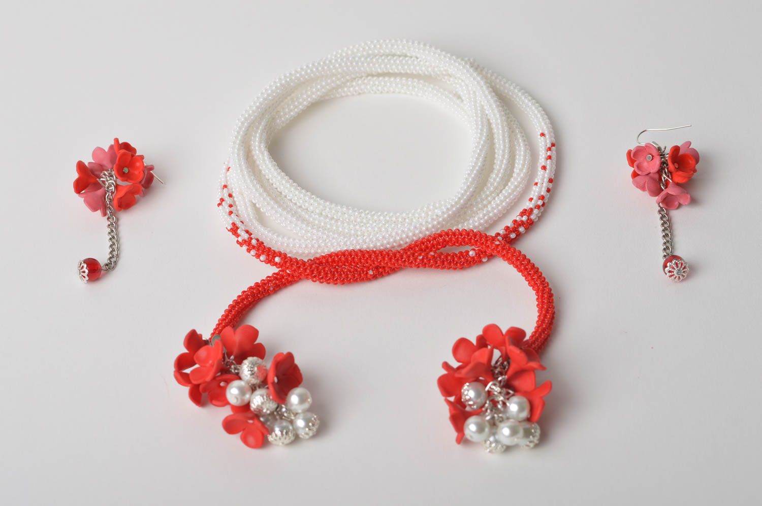 Комплект украшений ручной работы лариат из бисера модные сережки женские сережки фото 2