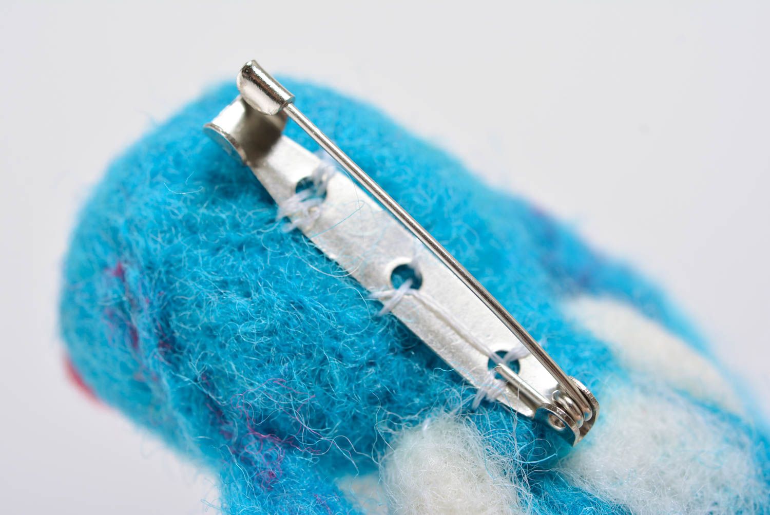 Handmade designer wool felted animal brooch bear in blue carnival costume photo 5