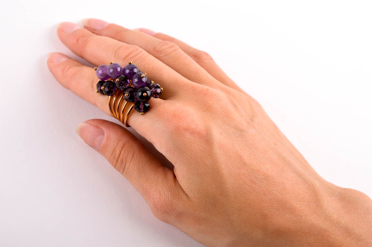 Bague améthyste cristal laiton Bijou fait main violette grande Cadeau femme photo 5
