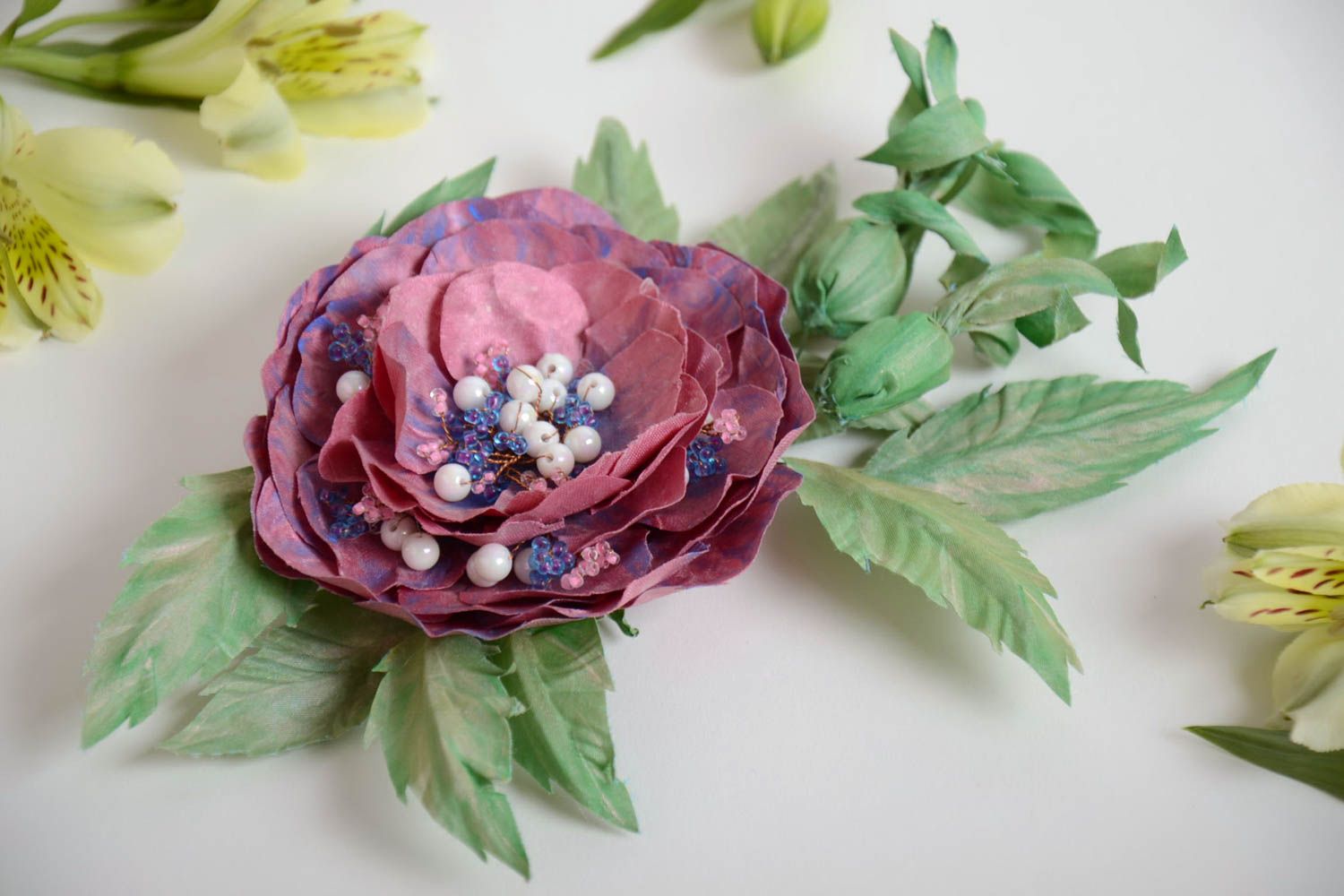 Unusual beautiful handmade designer textile flower brooch photo 1