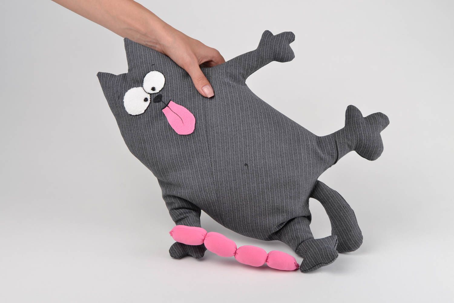 Coussin chat gris Textile maison fait main en tissus Coussin pour enfant photo 2