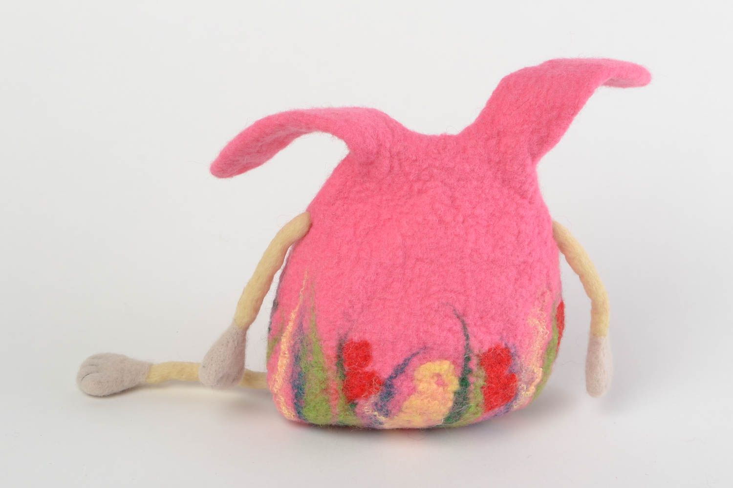 Wool organizer for remote controls in the form of pink hare handmade funny toy photo 4