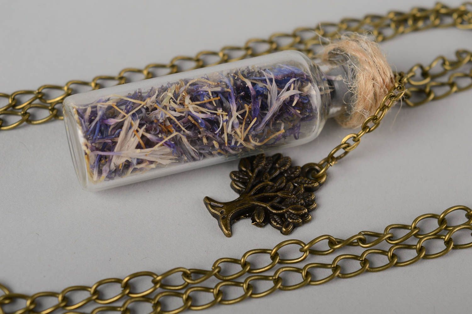 Handmade pendant  pendant jar with the chain ladies gift pendant with cornflower photo 4