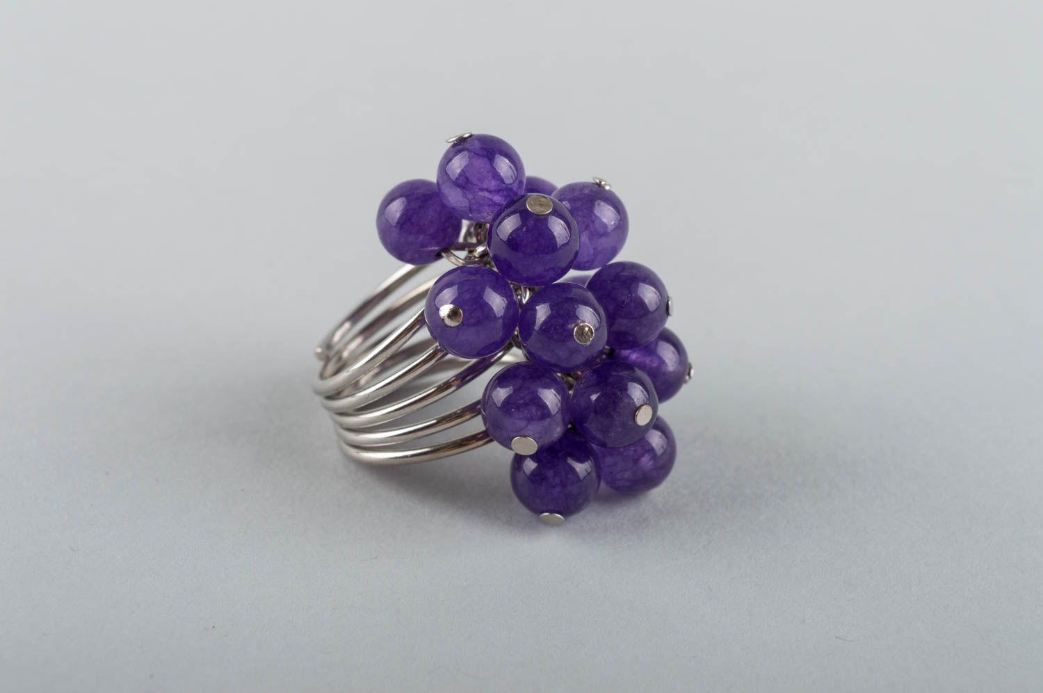 Beautiful handmade designer brass ring with natural amethyst stone for girls photo 2