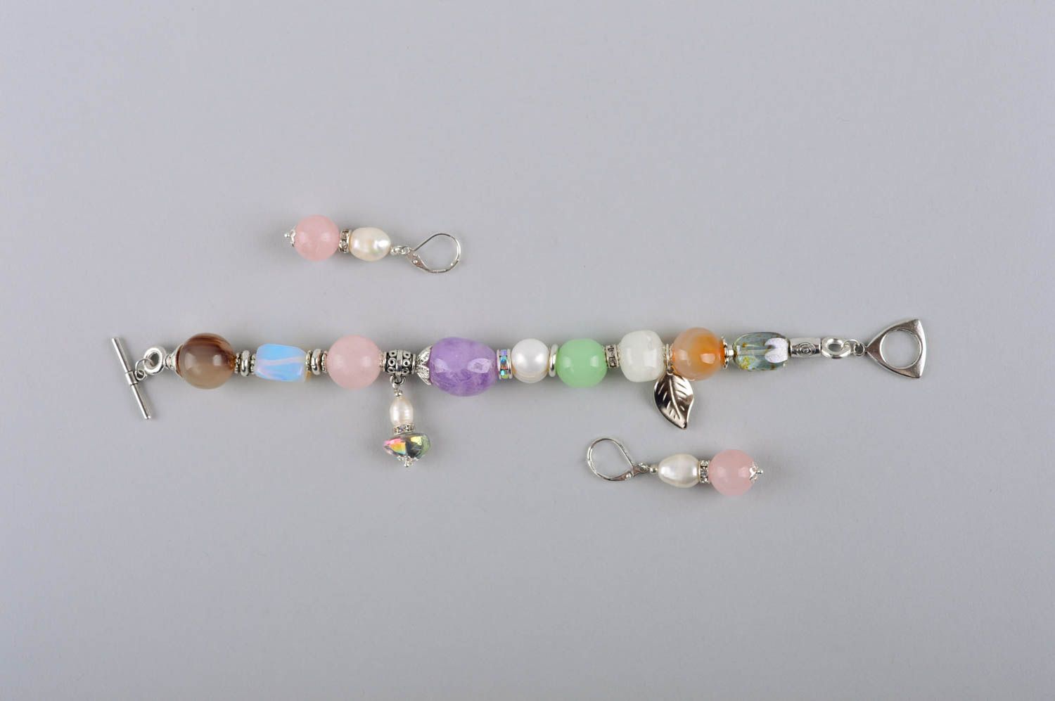 Designer unusual earrings cute handmade bracelet stylish bright jewelry set photo 4