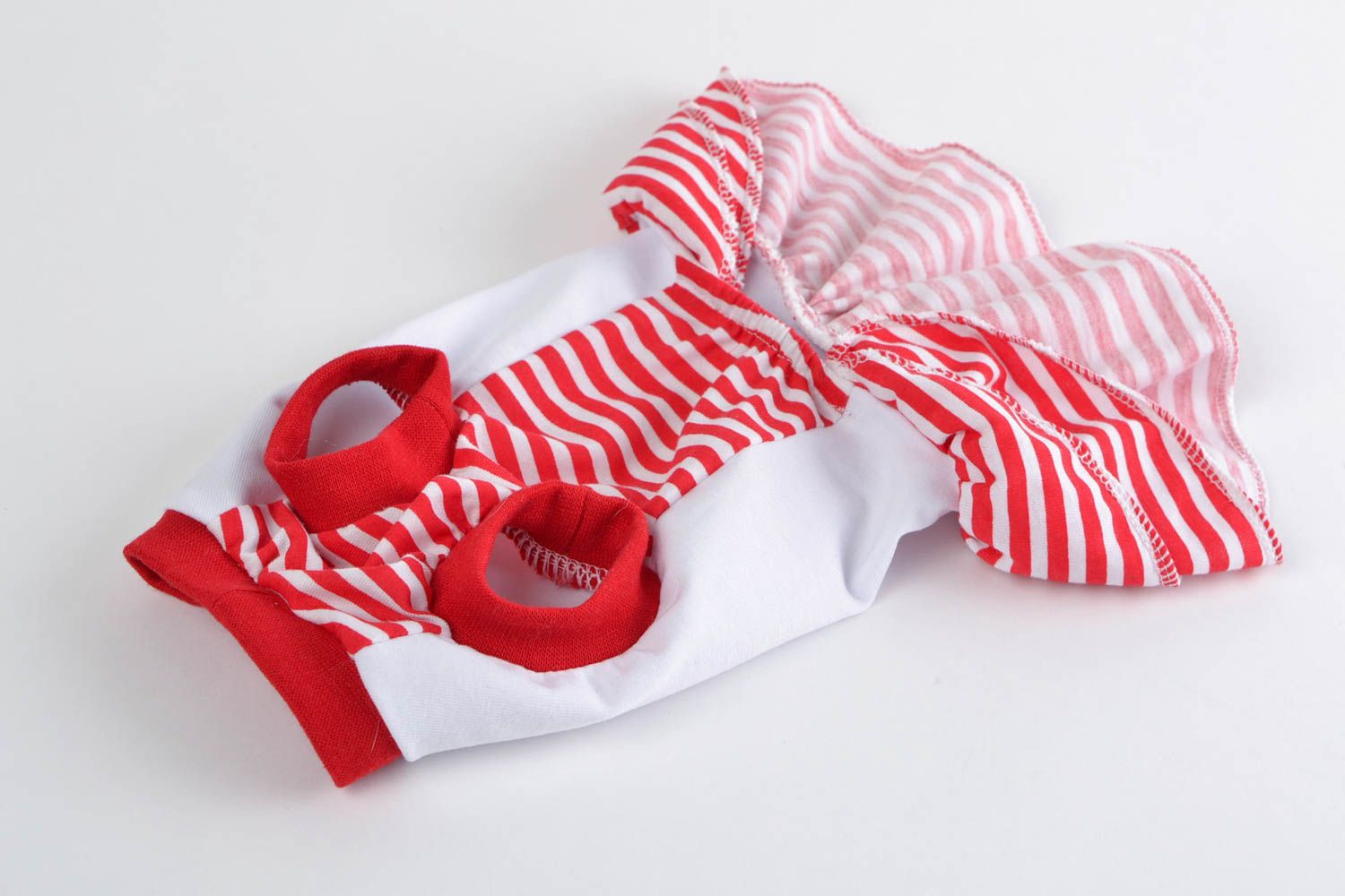 Beautiful striped red and white handmade cotton fabric dog dress Pirate photo 3