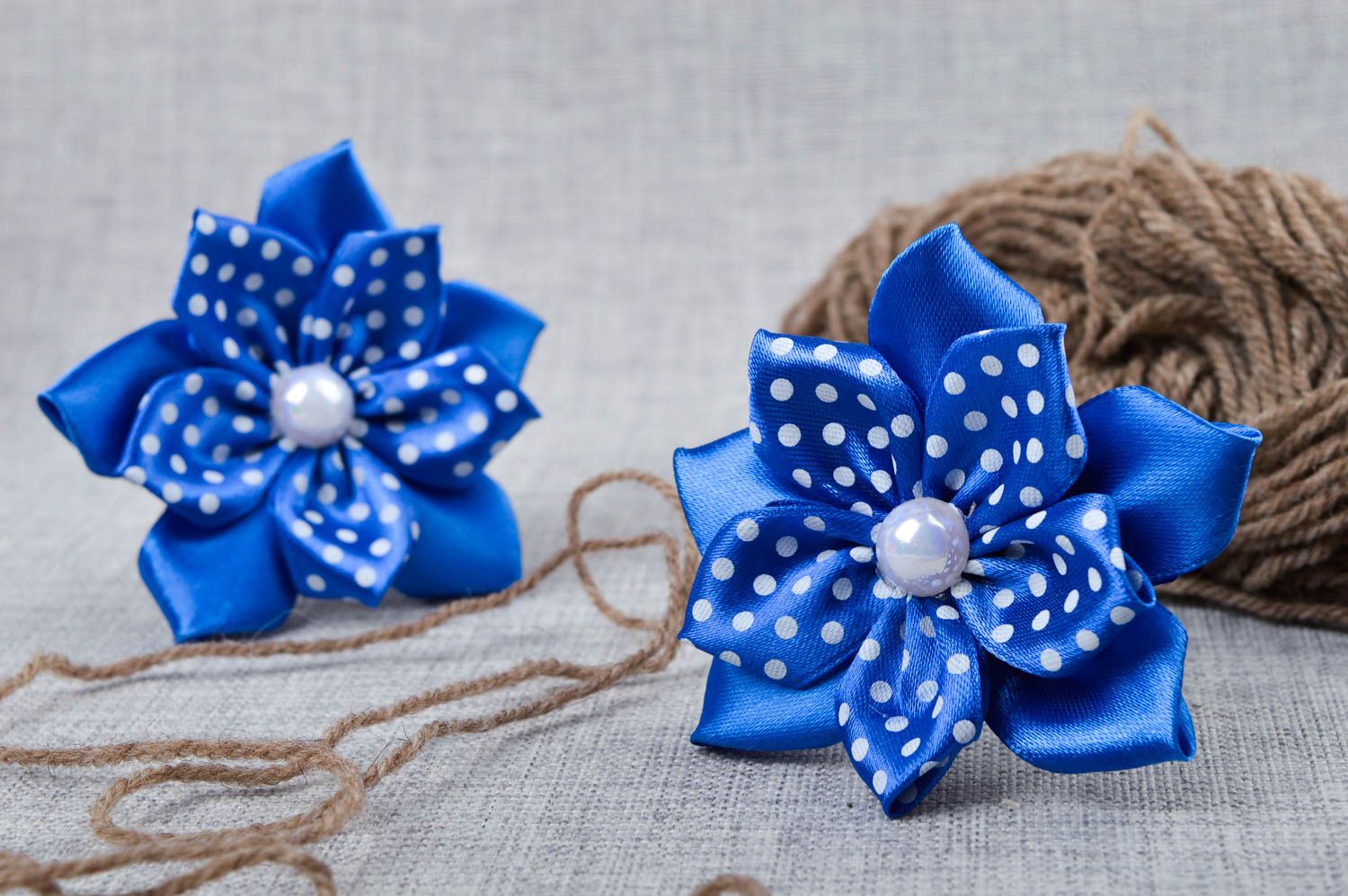 Beautiful handmade flower scrunchie kanzashi flower hair tie for kids 2 pieces photo 1
