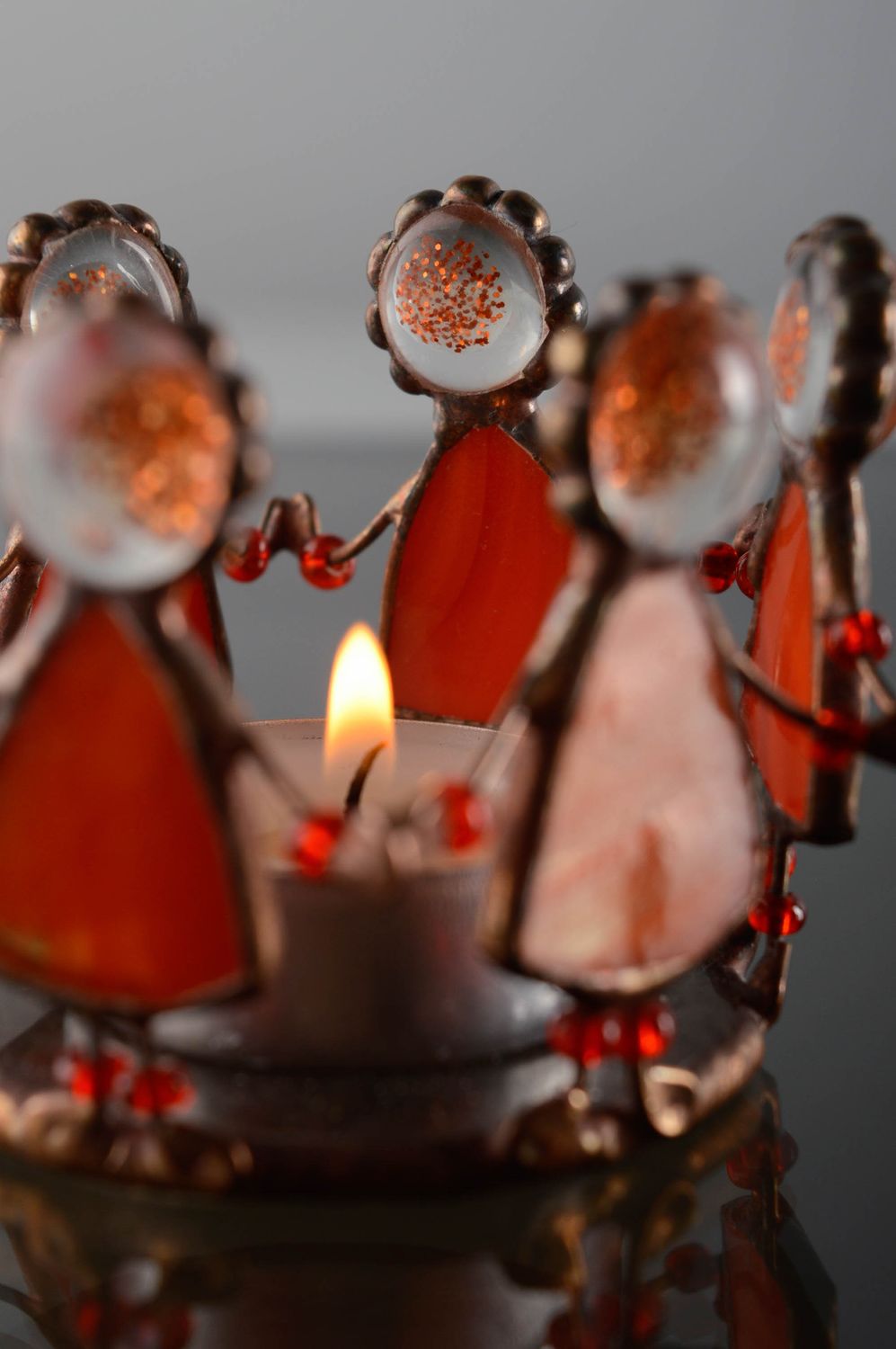Vitrage Deko Kerzenhalter aus Glas und Kupfer Engelstanz foto 2