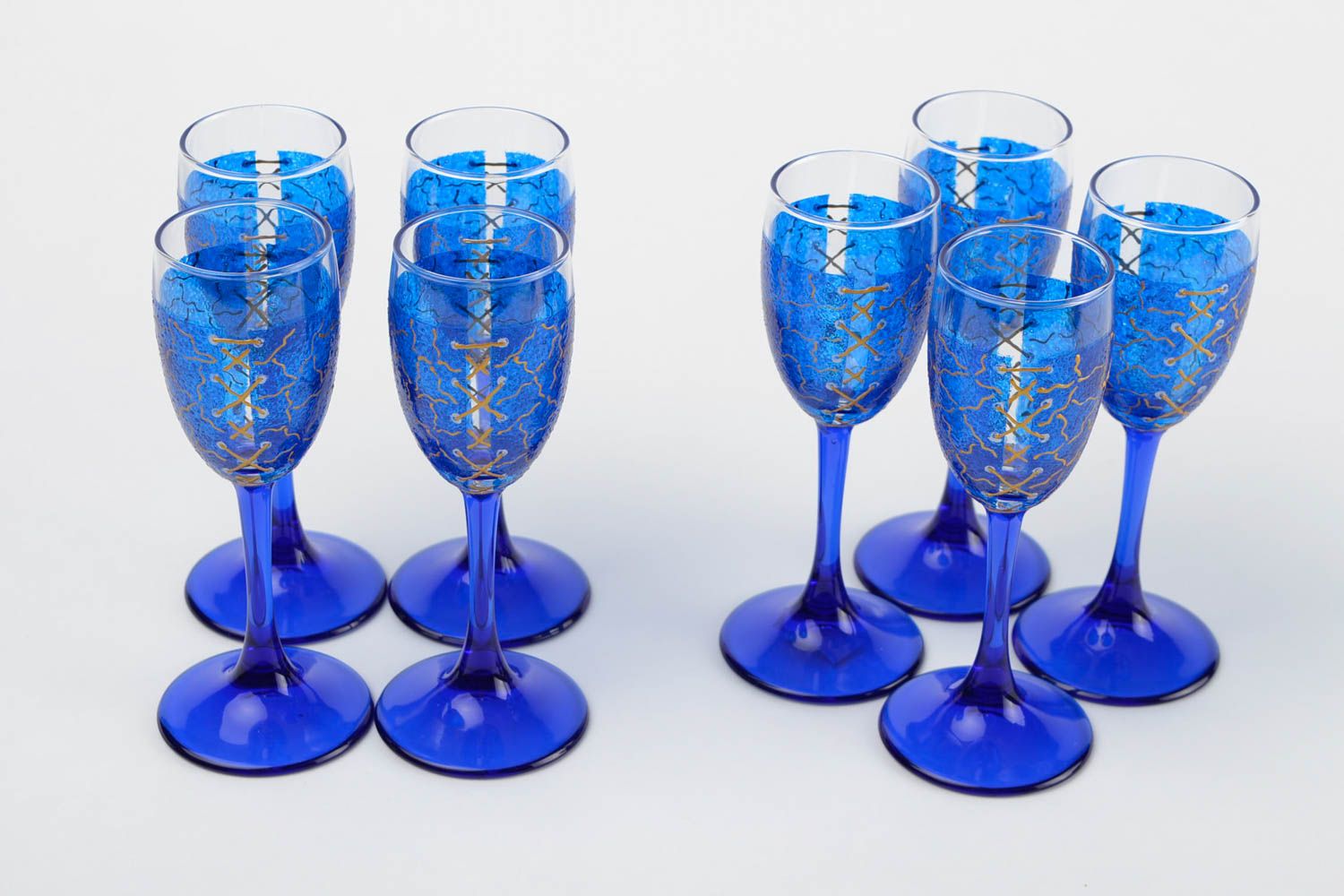 8 Verres shooter fait main Vaisselle en verre sur pieds bleus Art de la table photo 3