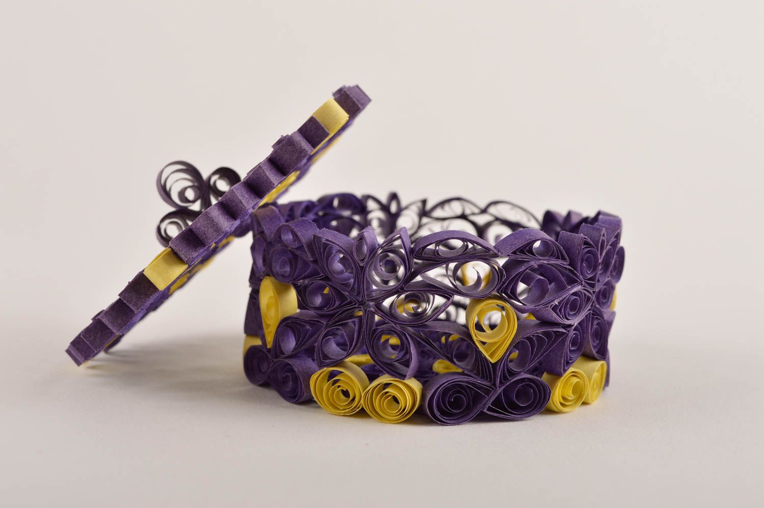 Boîte à bijoux fait main Coffret à bijoux en papier violet Décoration maison photo 4