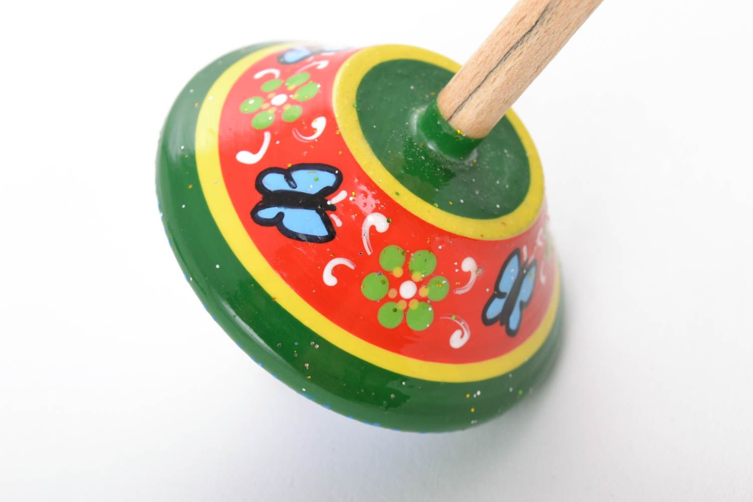 Small handmade designer painted wooden spinning tops set 5 items children's toys photo 4