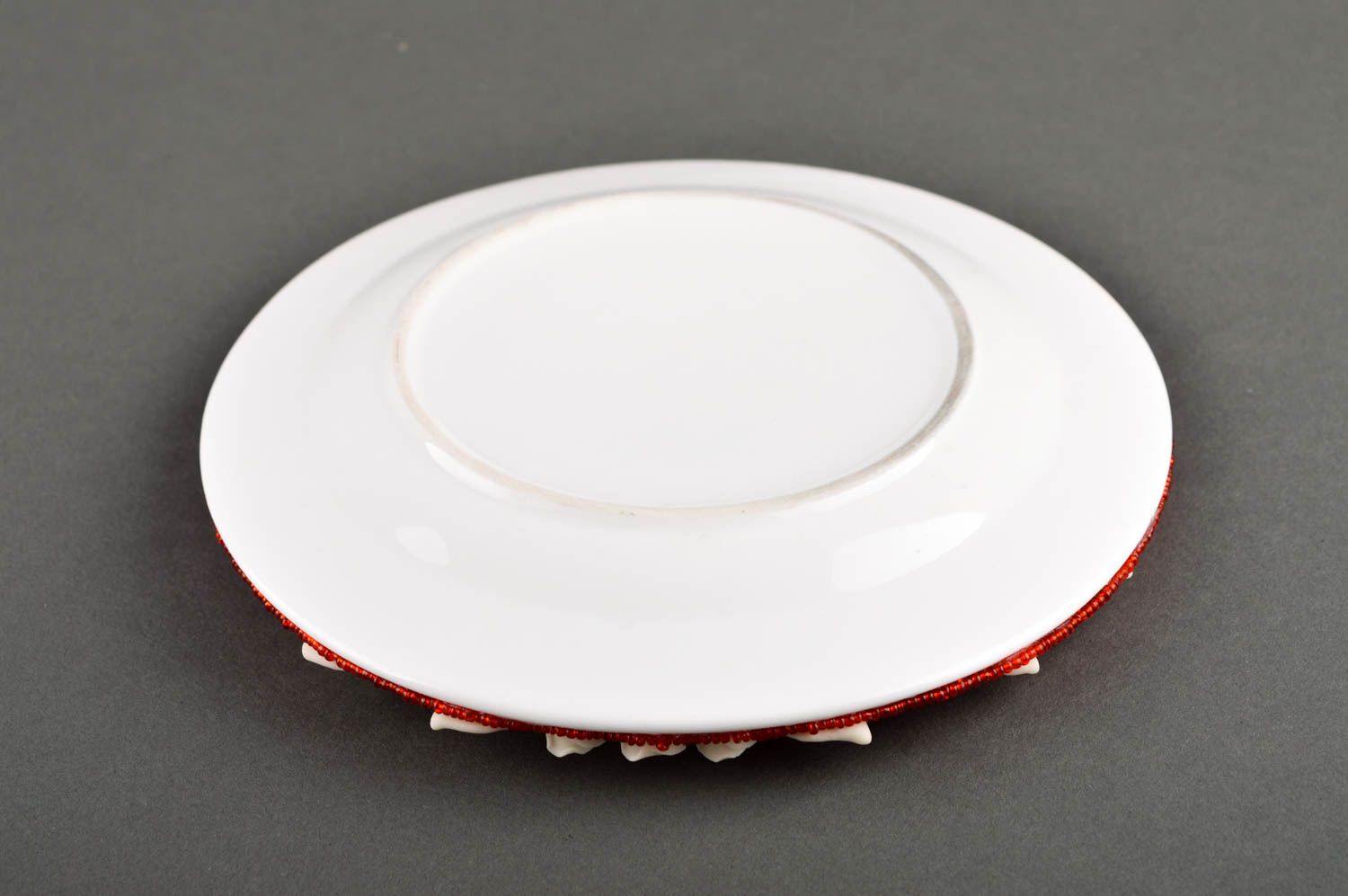 Assiette décorative Décoration fait main Vaisselle déco rouge avec cygnes photo 5