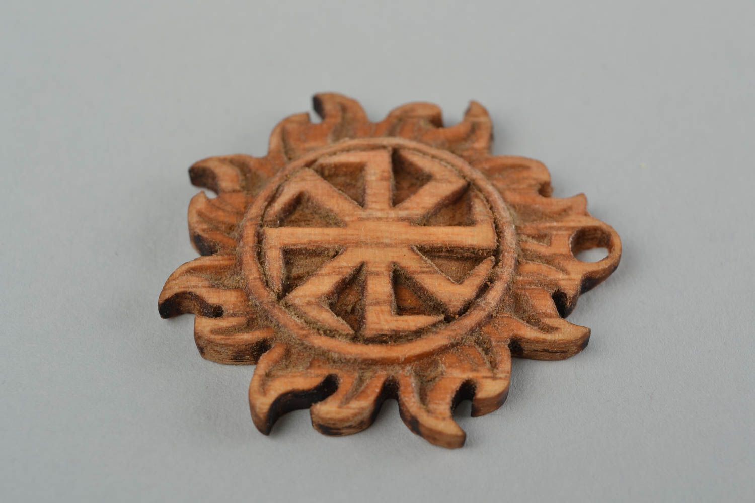 Slavic pendant amulet made of natural wood beautiful talisman Kolovrat 8 rays  photo 4