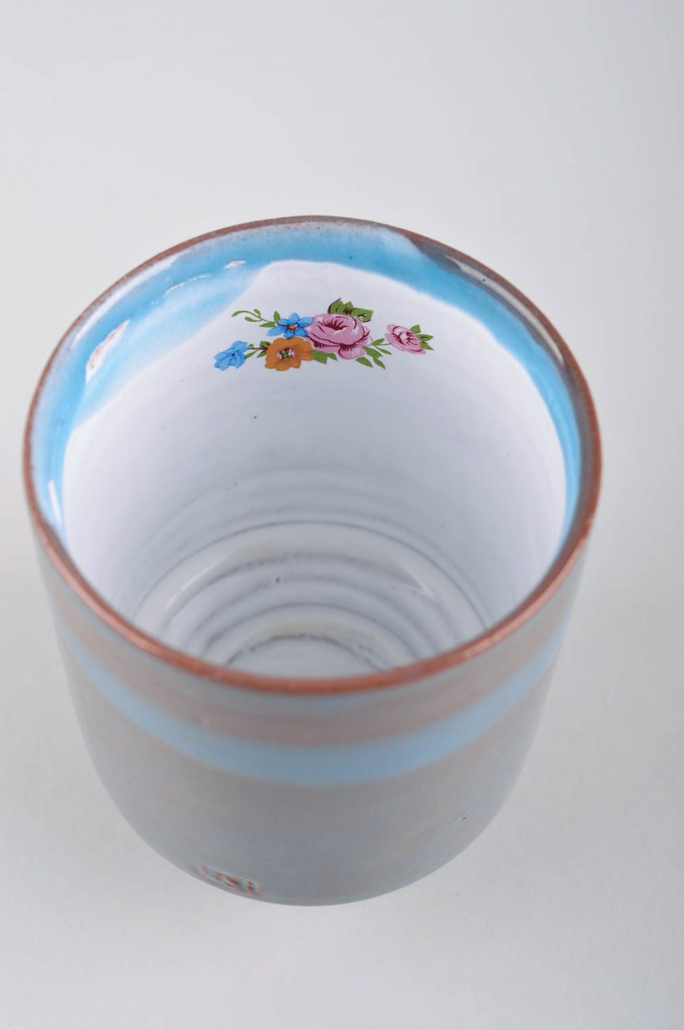 Handmade Keramik Tasse schöne Teetasse buntes Geschirr aus Ton modern ohne Griff foto 3