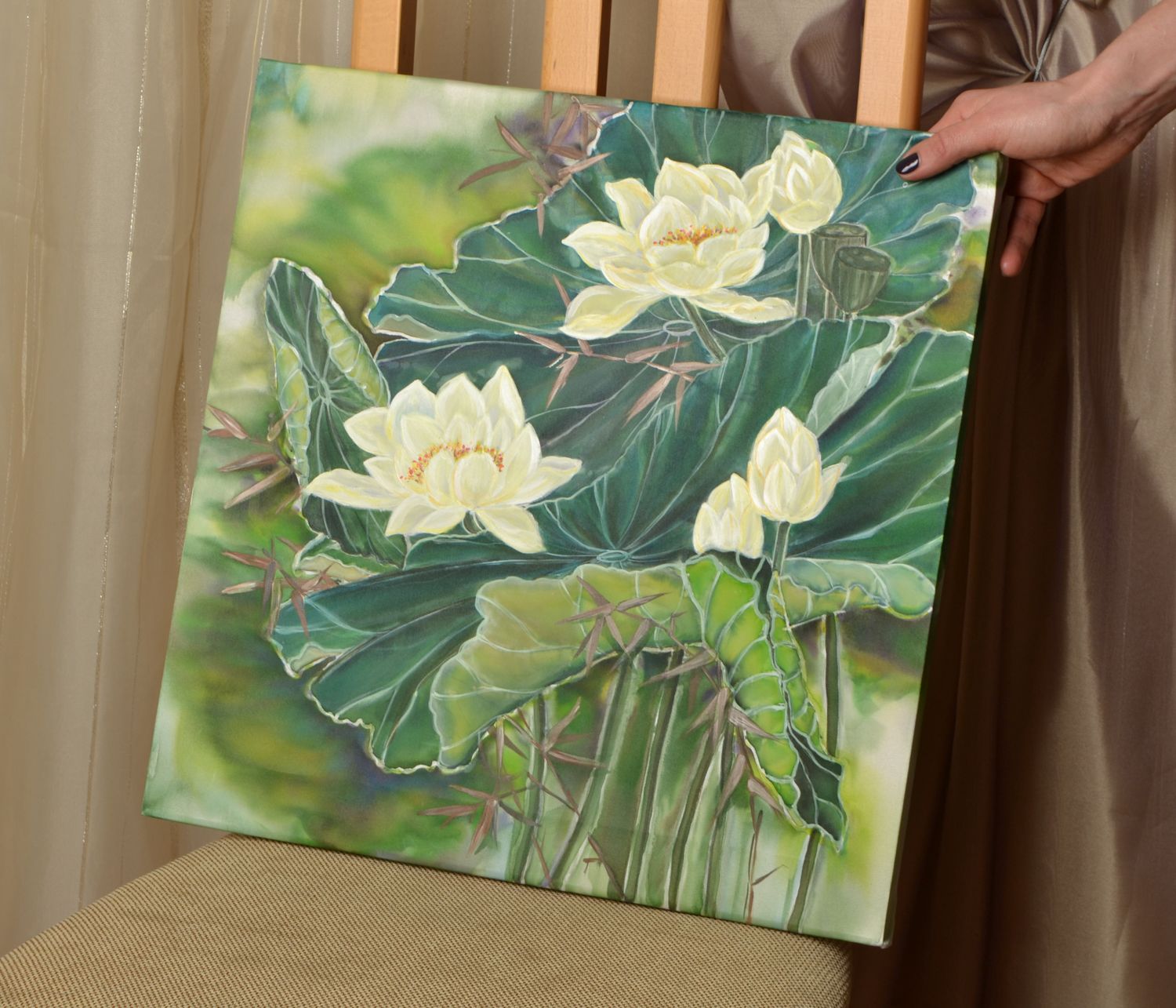 Silk Wandbild mit Acryl Weiße Lotosblumen foto 2