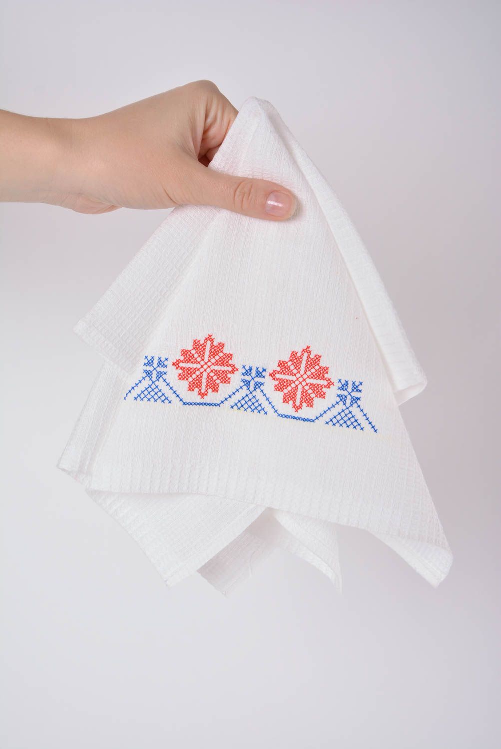 Cotton rectangular white napkin with machine embroidery handmade home decor photo 2