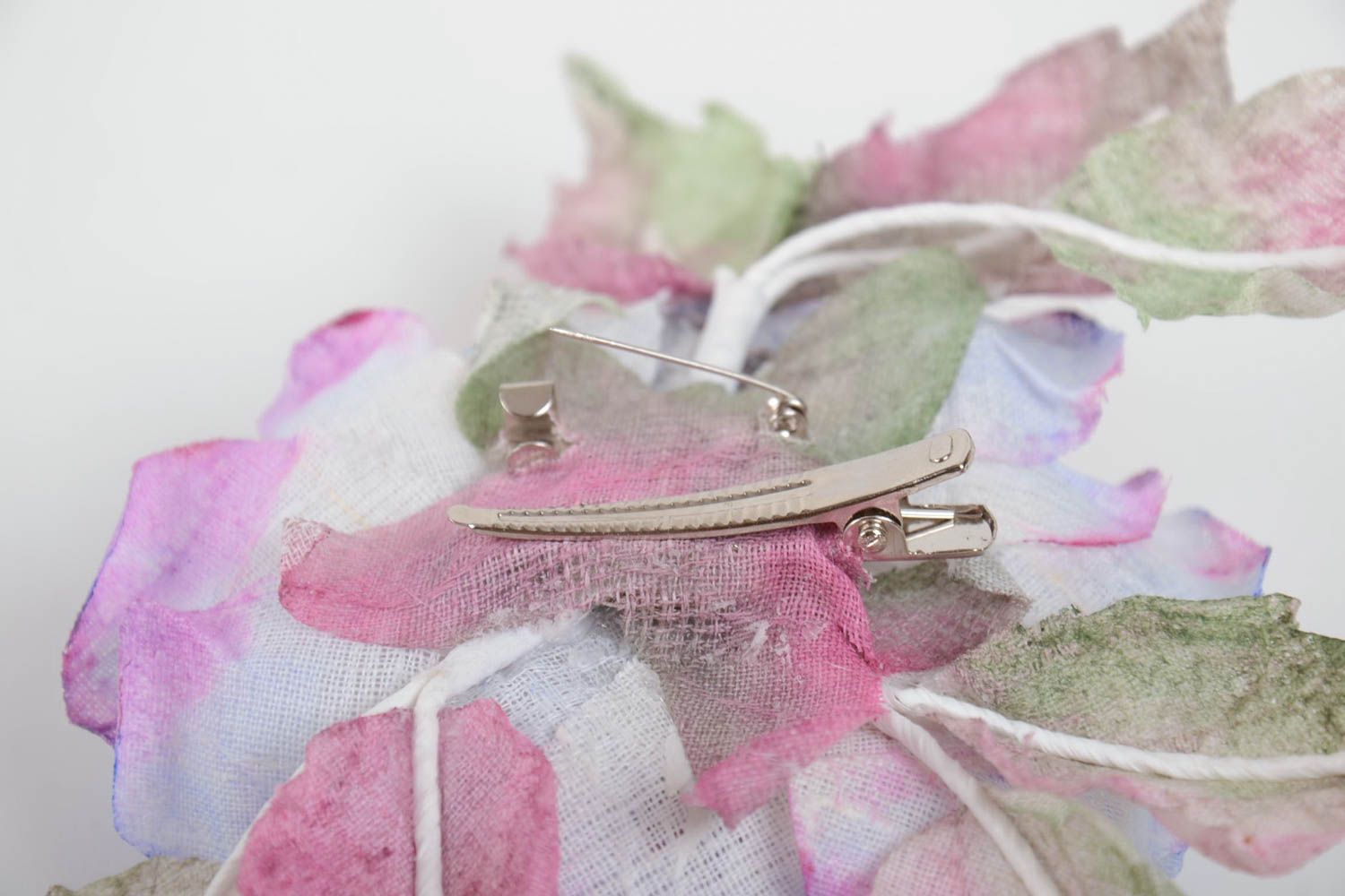 Beautiful homemade blue textile flower brooch hair clip designer accessory photo 5