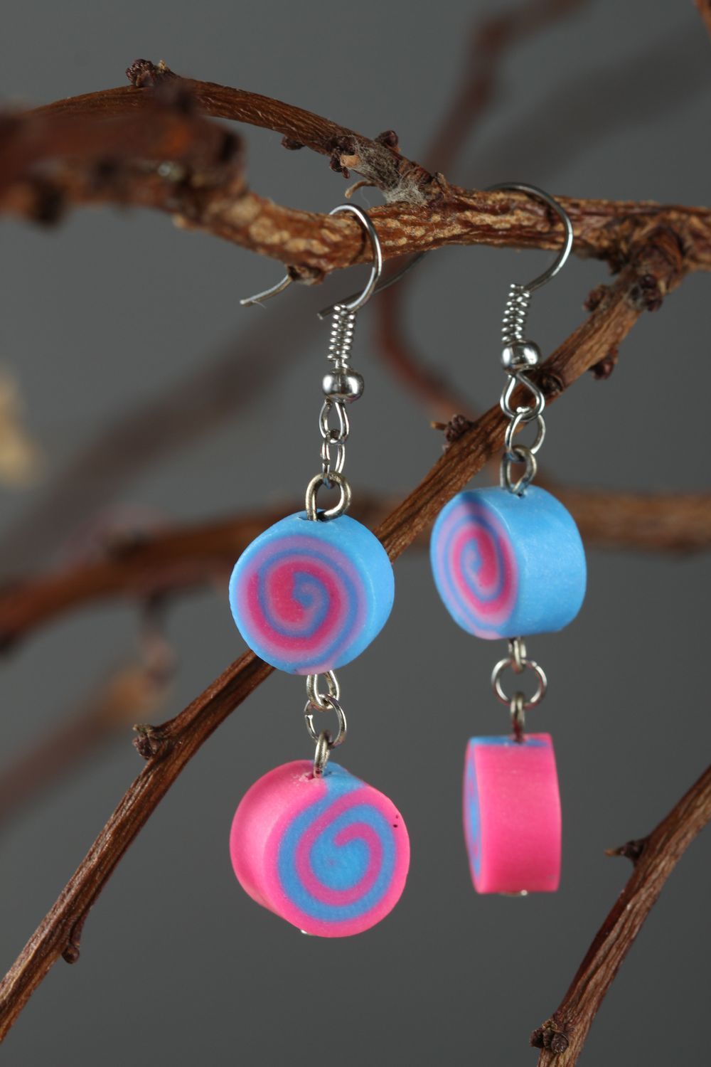 Boucles d'oreilles pendantes Bijou fait main Cadeau femme Bonbons rose bleu ciel photo 1