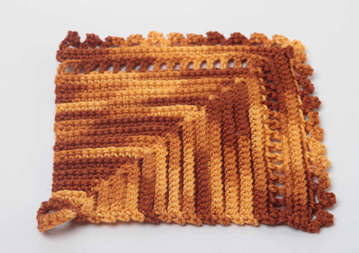 Домашний текстиль ручной работы прихватка крючком вязаная прихватка коричневая фото 4