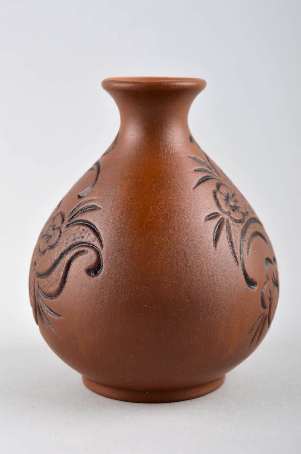 15 oz ceramic wine carafe with hand carvings in floral design 0,3 lb photo 3