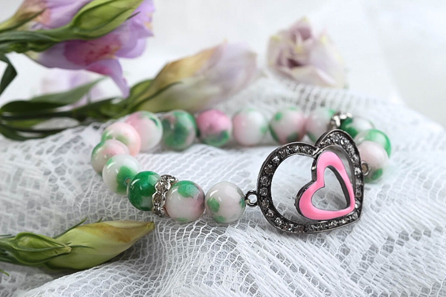 Damen Armband handmade Naturstein Schmuck mit Herzen Geschenk für Frauen foto 1