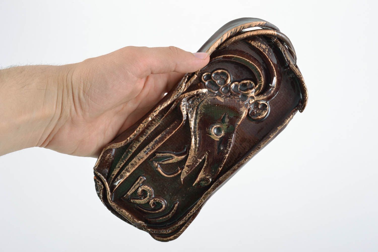 Tableau en terre cuite en relief recouvert de glaçure fait main original Cheval photo 2