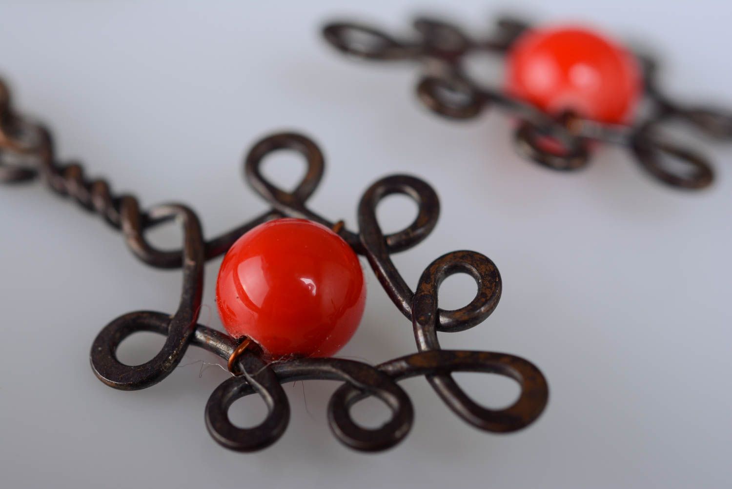 Handmade Ohrringe aus Kupfer mit Glaskugeln Frauen Schmuck Geschenk originell foto 4
