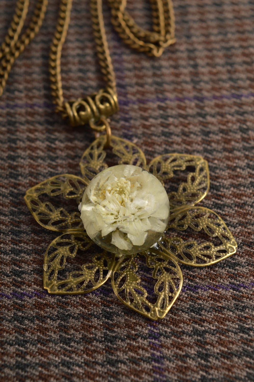 Handmade designer pendant epoxy resin pendant unusual botanical jewelry photo 1