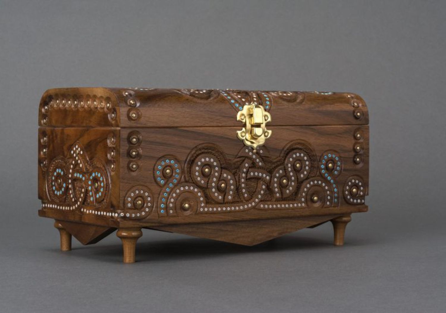 Handmade wooden jewelry box with beads inlay photo 4
