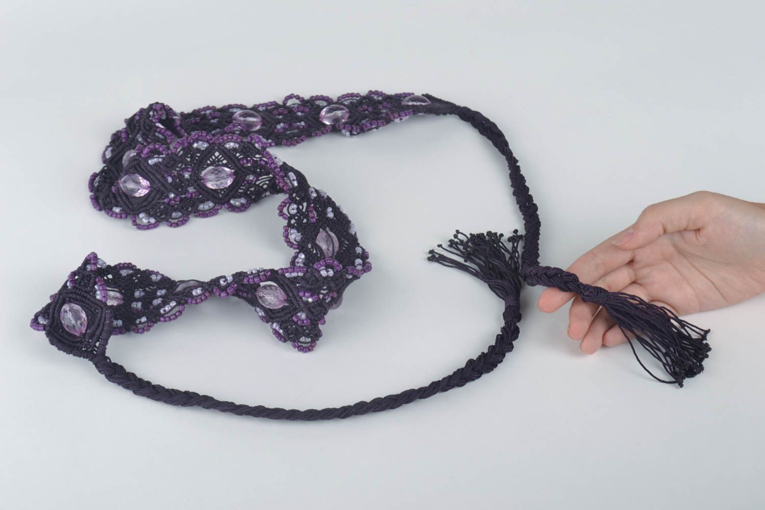 Unusual handmade woven belt textile belt designer accessories for girls photo 5