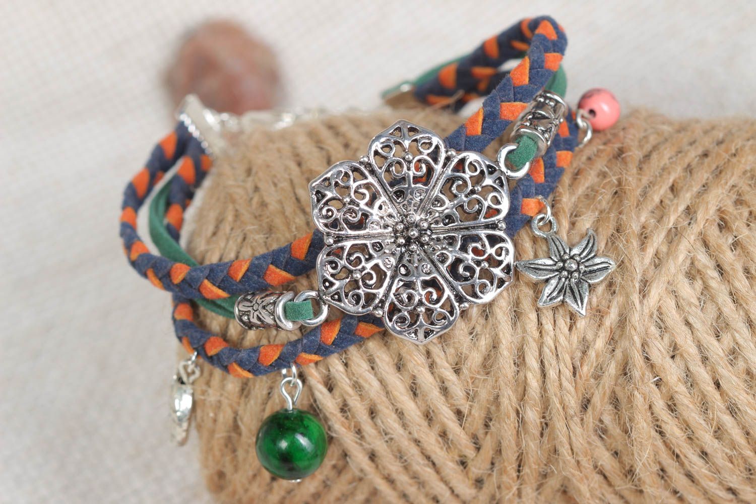 Handmade leather bracelet with charms fashion accessories jewelry designs photo 1
