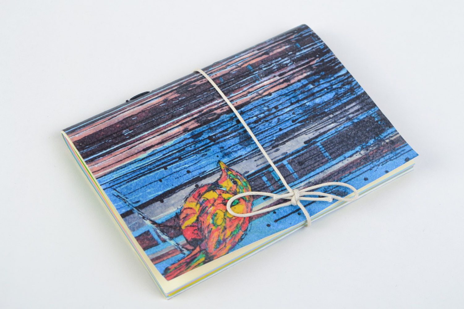 Stilvoller handmade Notizblock mit Umschlag aus Aquarell Pappe geschnürt schön foto 1