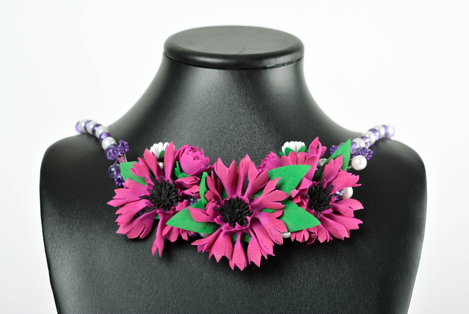 Handmade foamiran necklace handcrafted bijouterie flower necklace for women photo 3