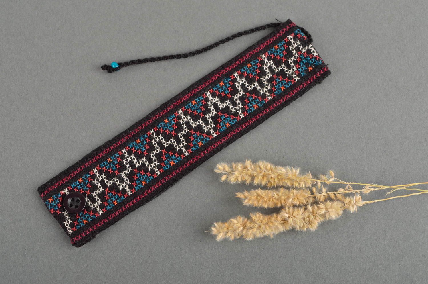 Bracelet textile Bijou fait main avec broderie large ethnique Accessoire femme photo 1