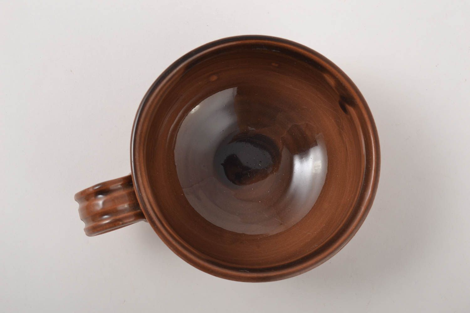 Brown ceramic glazed inside the coffee cup with handmade pattern 10 oz, 0,53 lb photo 5