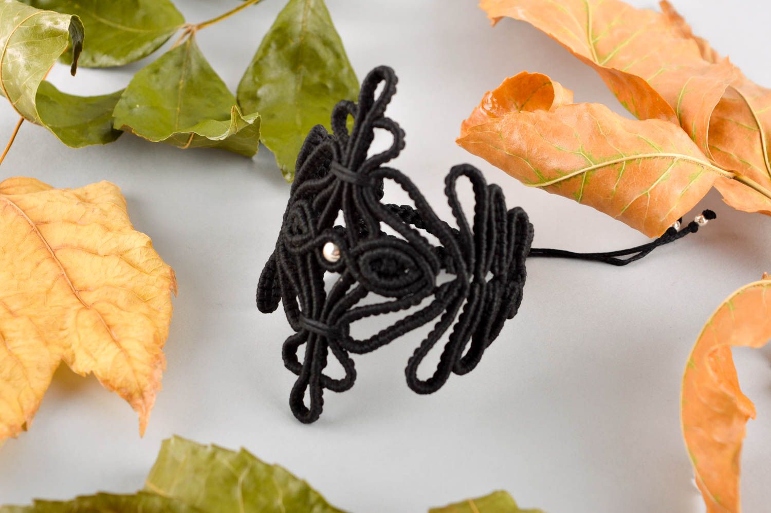 Модный браслет украшение ручной работы черный браслет из ниток широкий фото 1