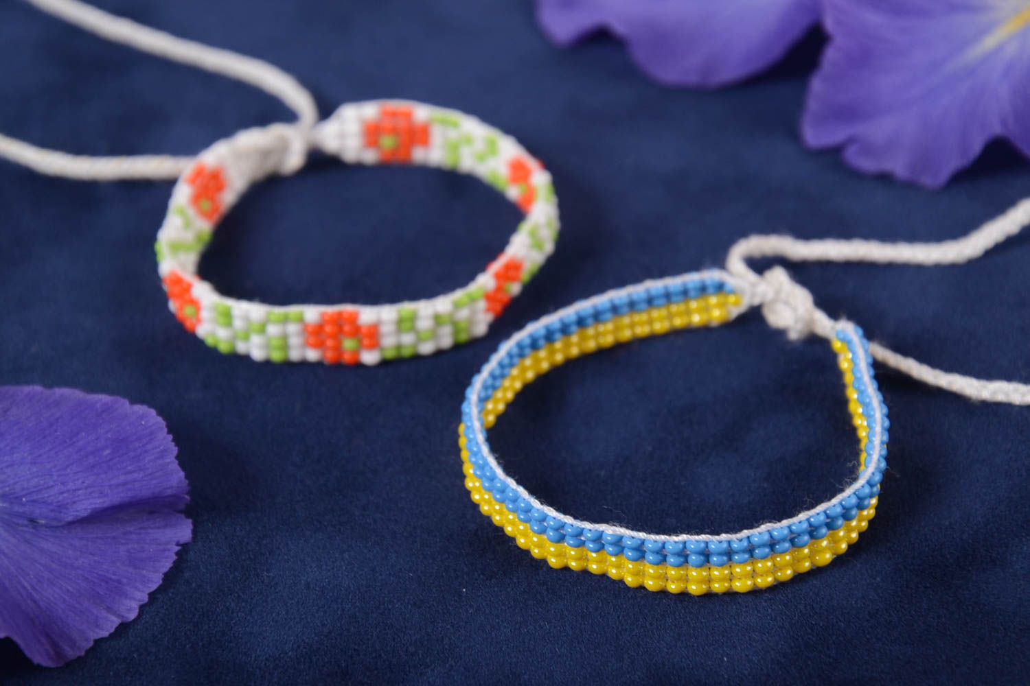 Glasperlen Armbänder Set 2 Stück bunt gewoben handmade Damen Geschenk originell foto 1